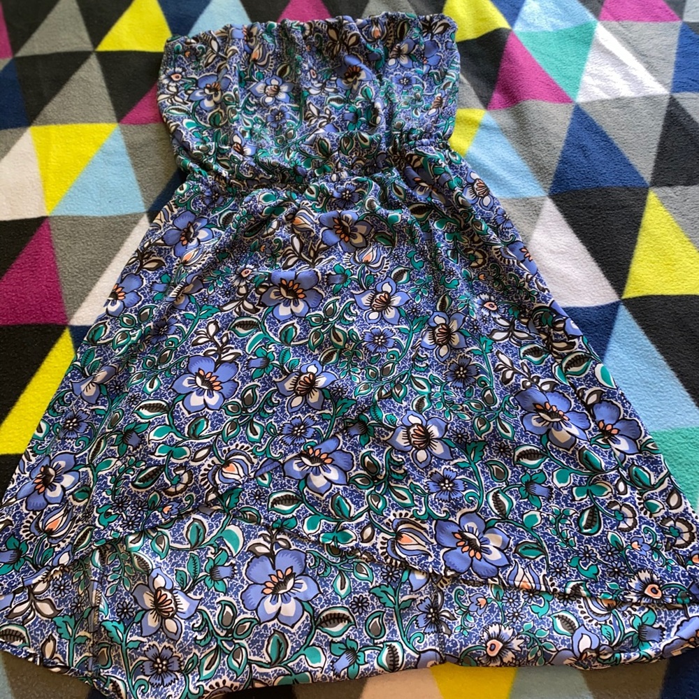 Floral Strapless High Low Dress